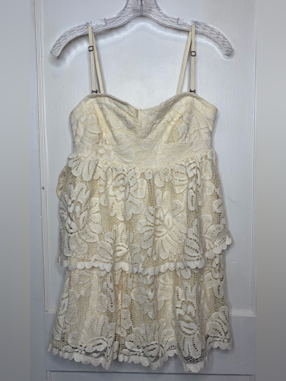 Anthropologie Maeve Strapless Convertible Tiered Lace Dress Ivory Medium Petite